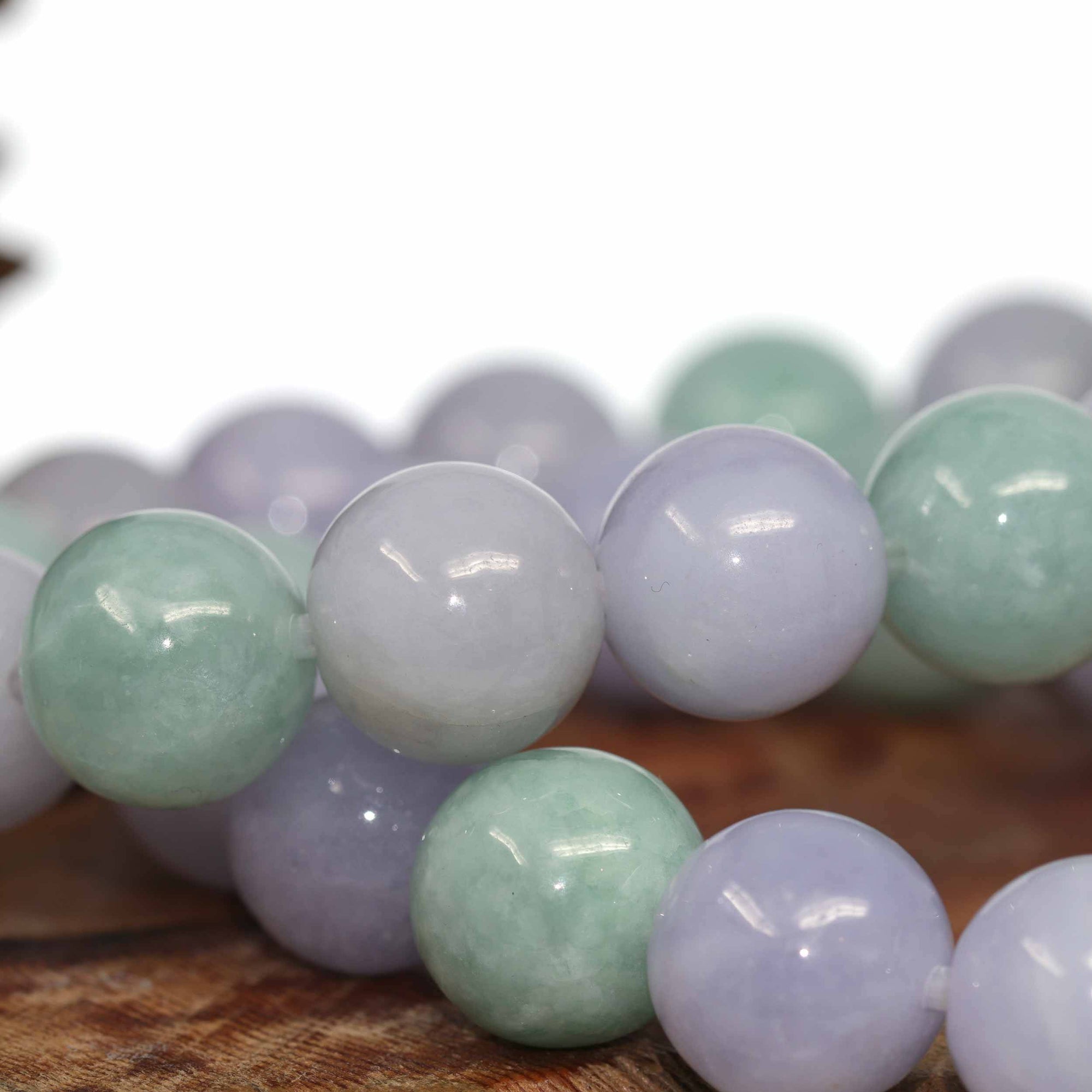 Baikalla Jewelry jade beads bracelet Jadeite Jade 13mm Round Green &amp; Lavender Beads Bracelet ( 13 mm )