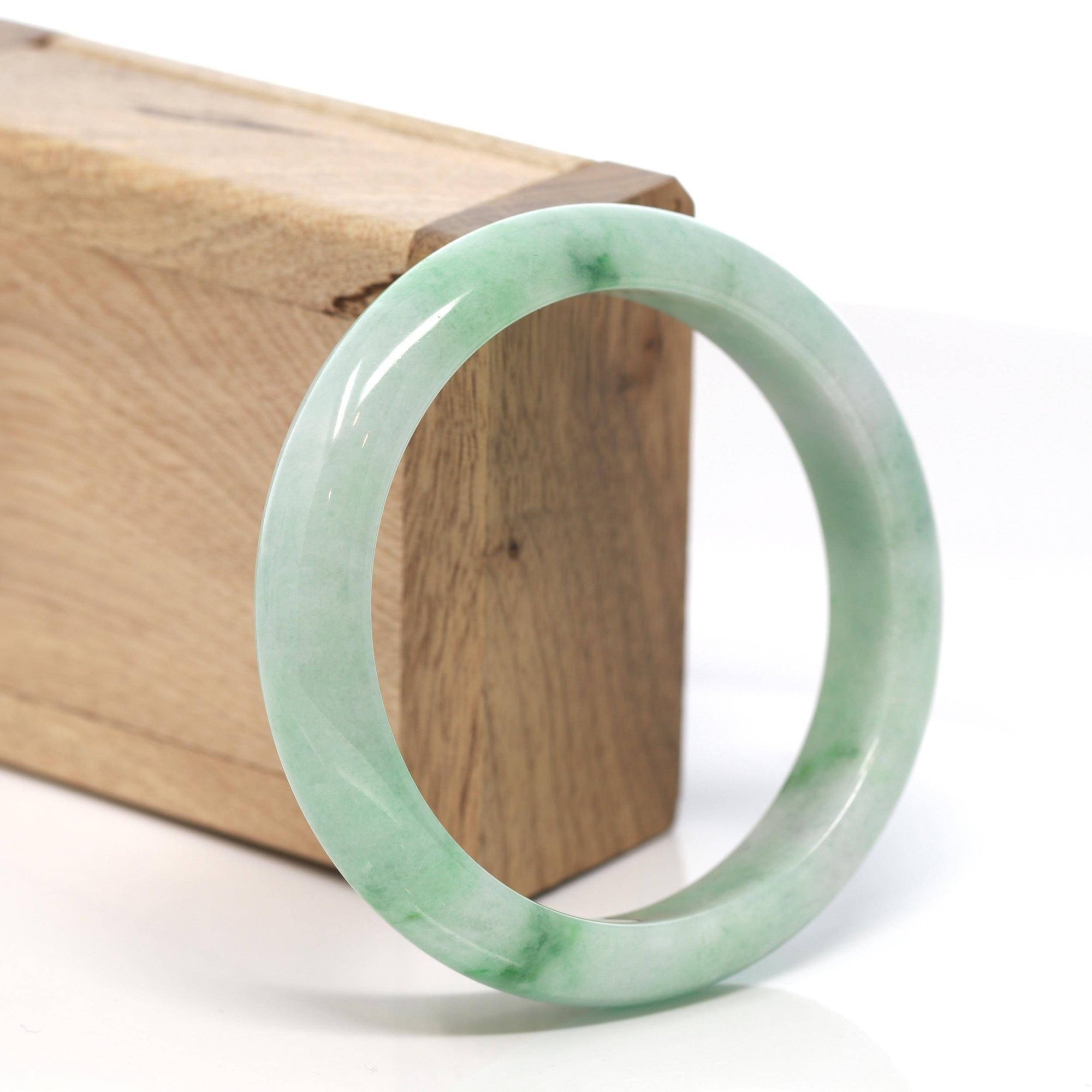 Baikalla Jewelry Jadeite Jade Bangle Bracelet Genuine Burmese Green Jadeite Jade Bangle Bracelet (58.7 mm) #130