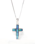 Baikalla Jewelry Gemstone Pendant Necklace Blue Opal Baikalla™ Sterling Silver Freeform Australian Blue Natural Opal Bezel Set Cross Necklace