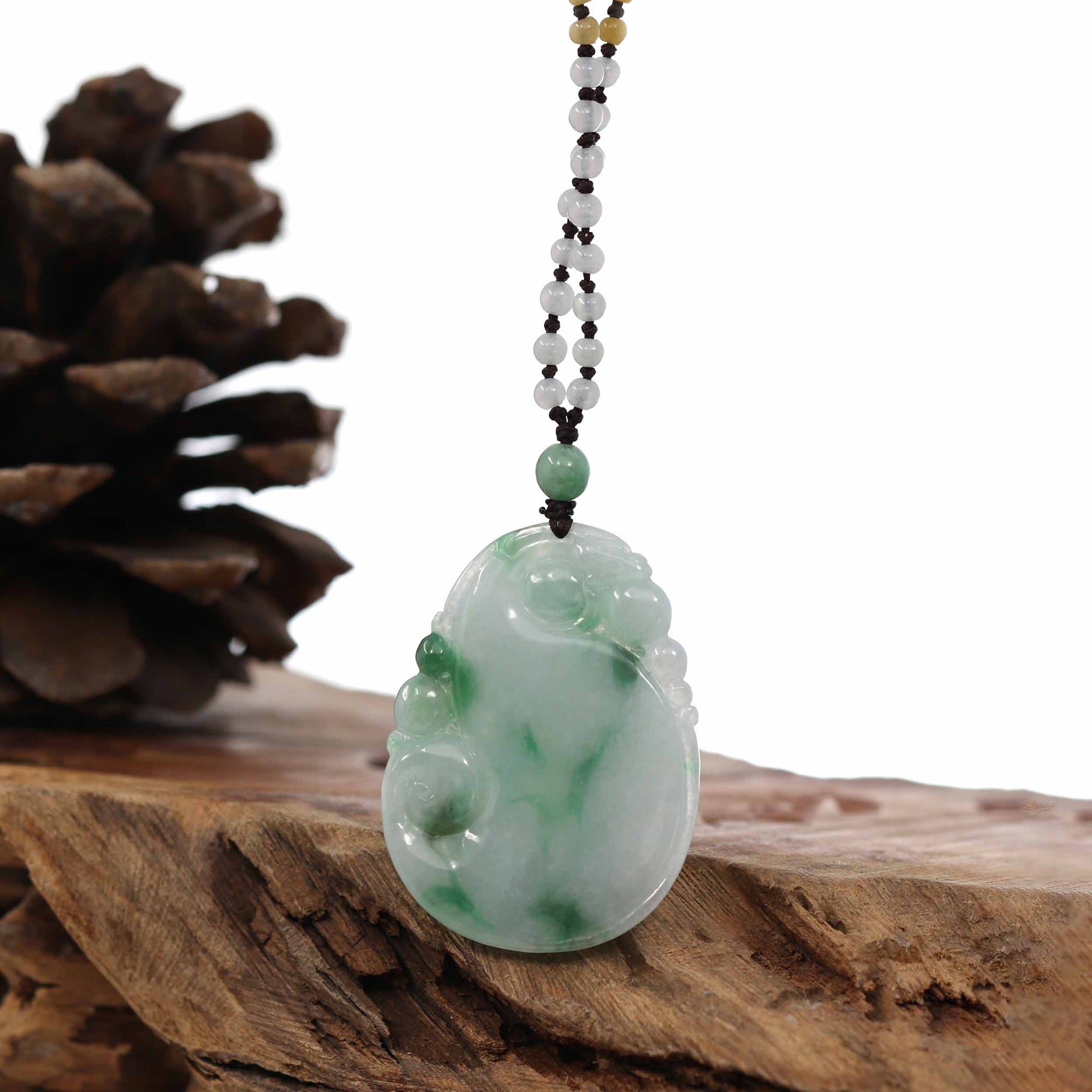 Baikalla Jewelry Jade Guanyin Pendant Necklace Genuine Green Jadeite Jade RuYi Pendant Necklace With Real Ice Jadeite jade Beads Necklace