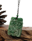 Baikalla Jewelry Jade Guanyin Pendant Necklace Genuine Green Jadeite Jade "Lucky Bird on Branch" Pendant Necklace With Real Jadeite jade Beads Necklace