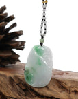 Baikalla Jewelry Jade Pendant Necklace Genuine Green Jadeite Jade "Longevity peach with lucky Pixiu Accent" Pendant Necklace With Real Jadeite Bead Necklace