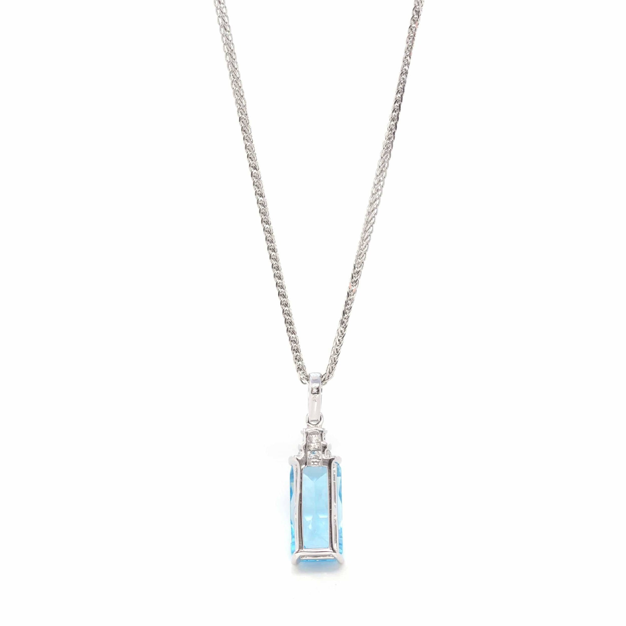 Baikalla Jewelry Gemstone Pendant Necklace 14k White Gold Natural Swiss Blue Topaz Necklace With Diamonds