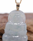 Baikalla Jewelry Jade Guanyin Pendant Necklace Baikalla 14k "Goddess of Compassion" Genuine Burmese Jadeite Jade Guanyin Necklace With Good Luck Design