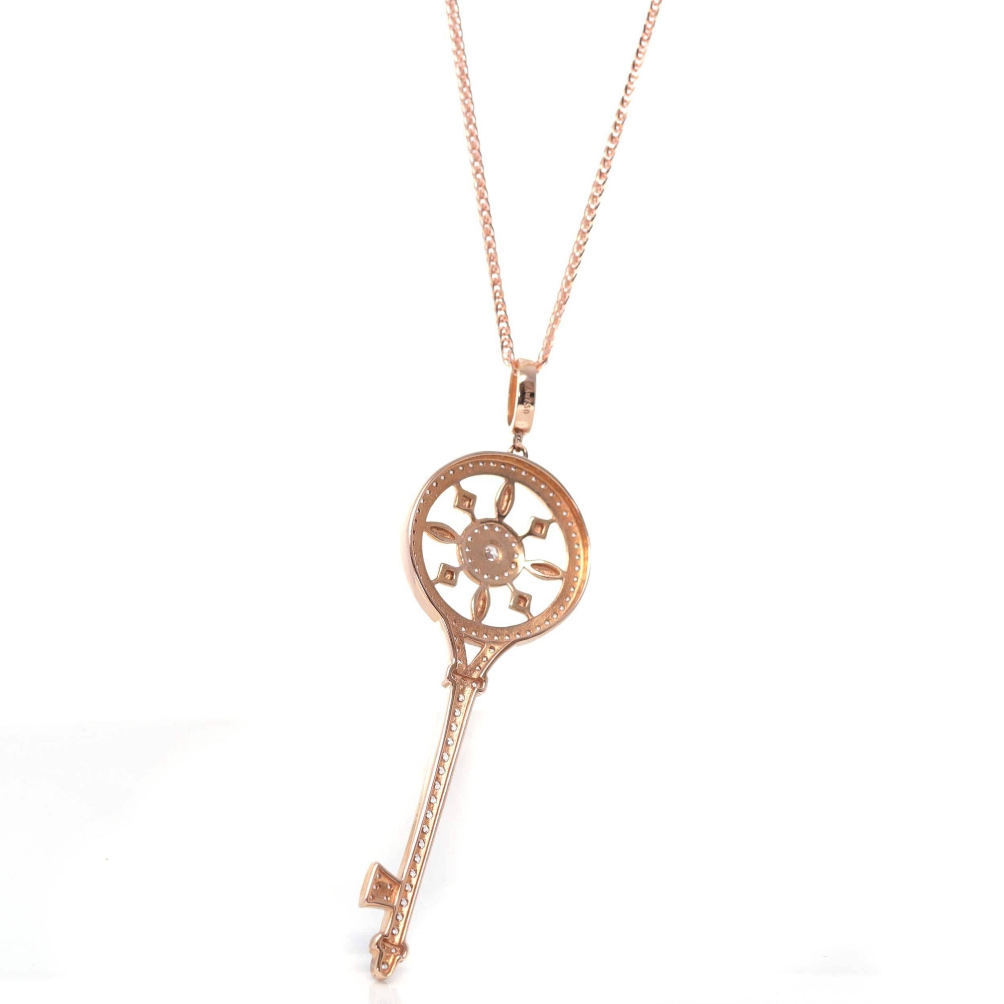 Baikalla Jewelry Gold Jade Necklace Baikalla 18k Rose Gold Zircon Key Necklace