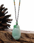 Baikalla Jewelry Jade Pendant Necklace Genuine Green Jadeite Jade Good Luck Ruyi Pendant Necklace With Real Jadeite Bead Necklace