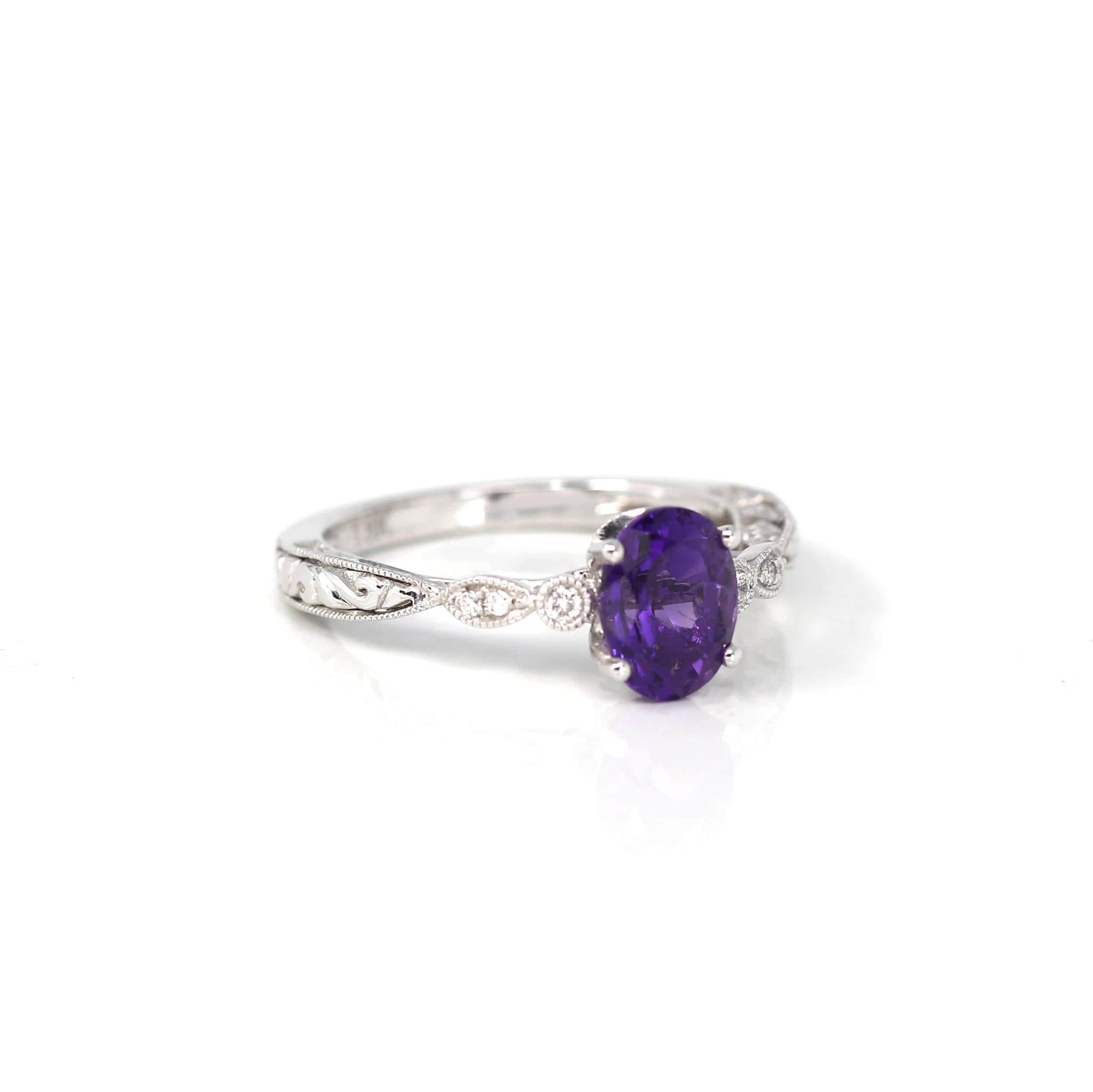 Baikalla Jewelry Gold Amethyst Ring 14k White Gold Genuine Amethyst Ring with Diamonds