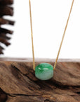 Baikalla Jewelry Jade Pendant Necklace Sterling Silver Chain Baikalla™ "Good Luck Button" Necklace Rich Forest Green Jade Lucky TongTong Pendant Necklace