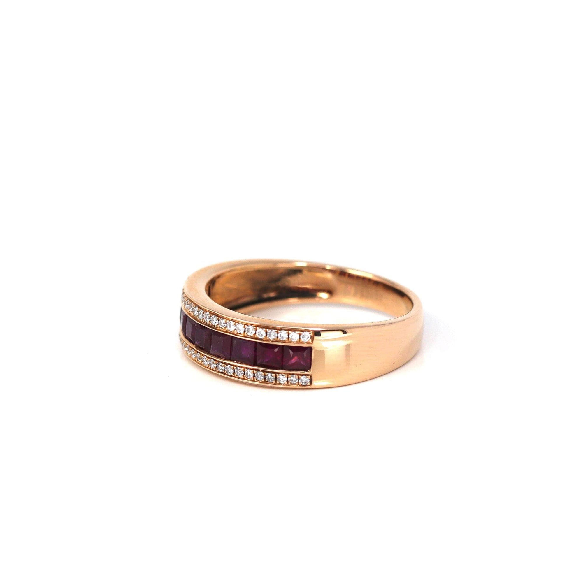 Baikalla Jewelry Gold Sapphire Ring 18k Rose Gold Natural Ruby Channel Set Band Ring with Diamonds