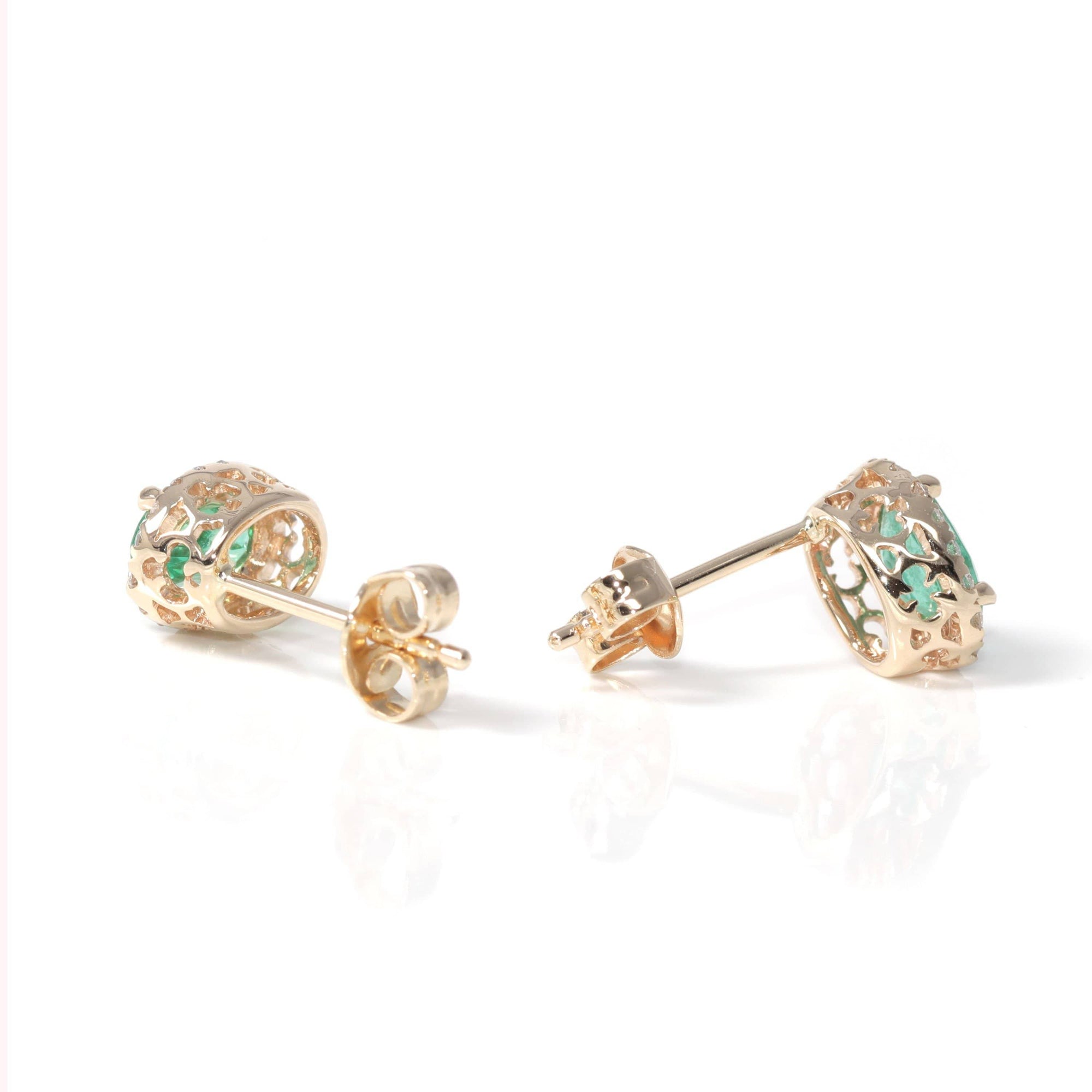 Baikalla Jewelry Gold Gemstone Earrings Emerald Earrings Baikalla™ 14k Natural Oval Emerald Earrings W/Diamond Halo