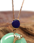 Baikalla Jewelry Gold Jadeite Pendant 18k Rose Gold Genuine Burmese Jadeite Constellation (Scorpio) Necklace Pendant with Lapis Bail