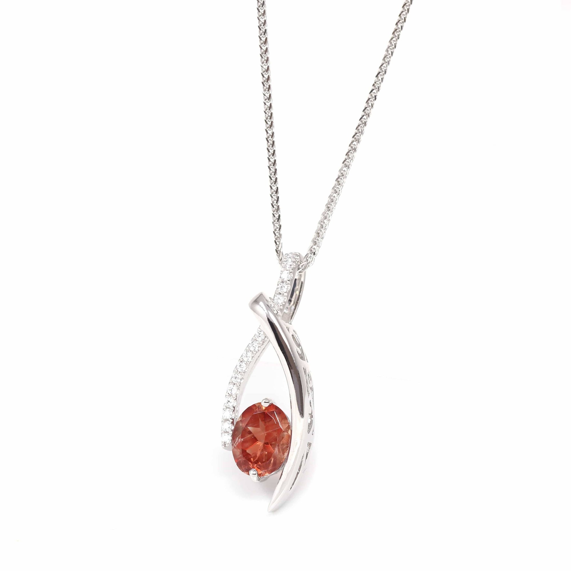 Baikalla Jewelry Sunstone Necklace Sterling Silver Natural Red Oregon Sunstone Necklace With White Sapphire