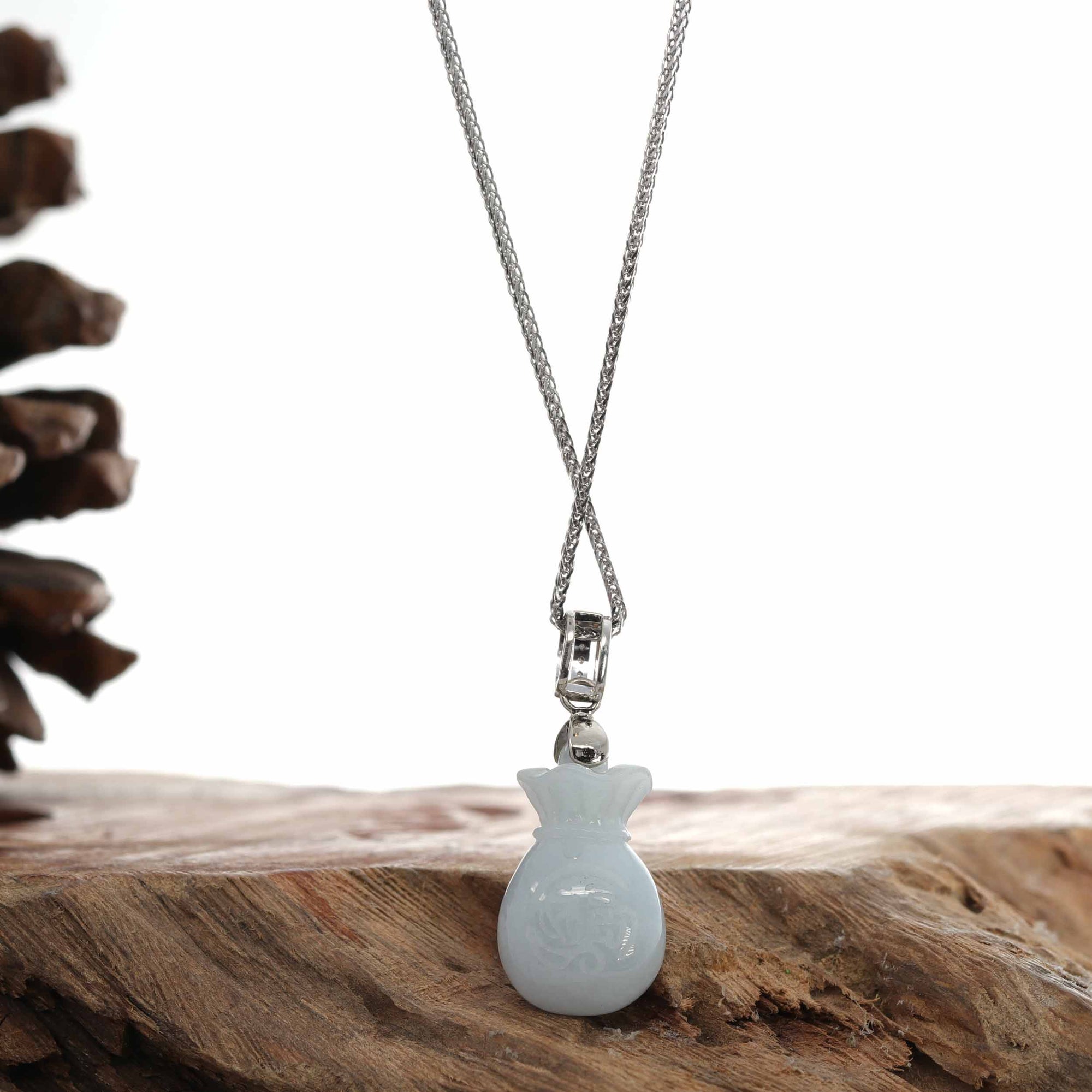 Baikalla Jewelry Jade Pendant Natural Lavender Jadeite Jade Lucky HuLu Pendant Necklace With 14k White Gold Diamond Bail