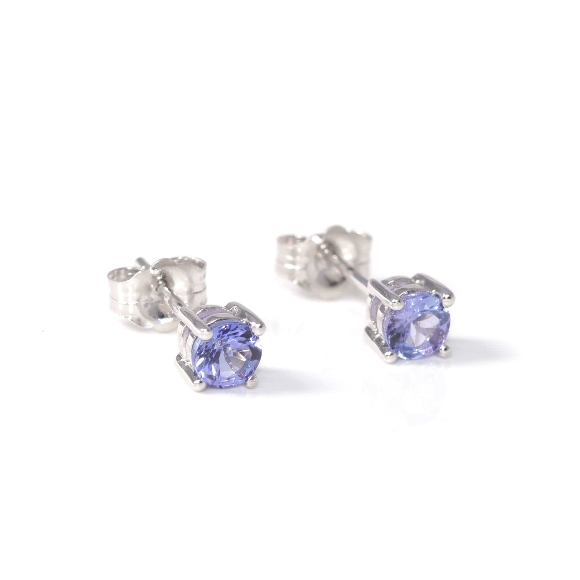 Baikalla Jewelry Gold Gemstone Earrings Purple Tanzanite Earrings Baikalla™ 14k White Gold Natural Tanzanite 4 Prong Stud Earrings