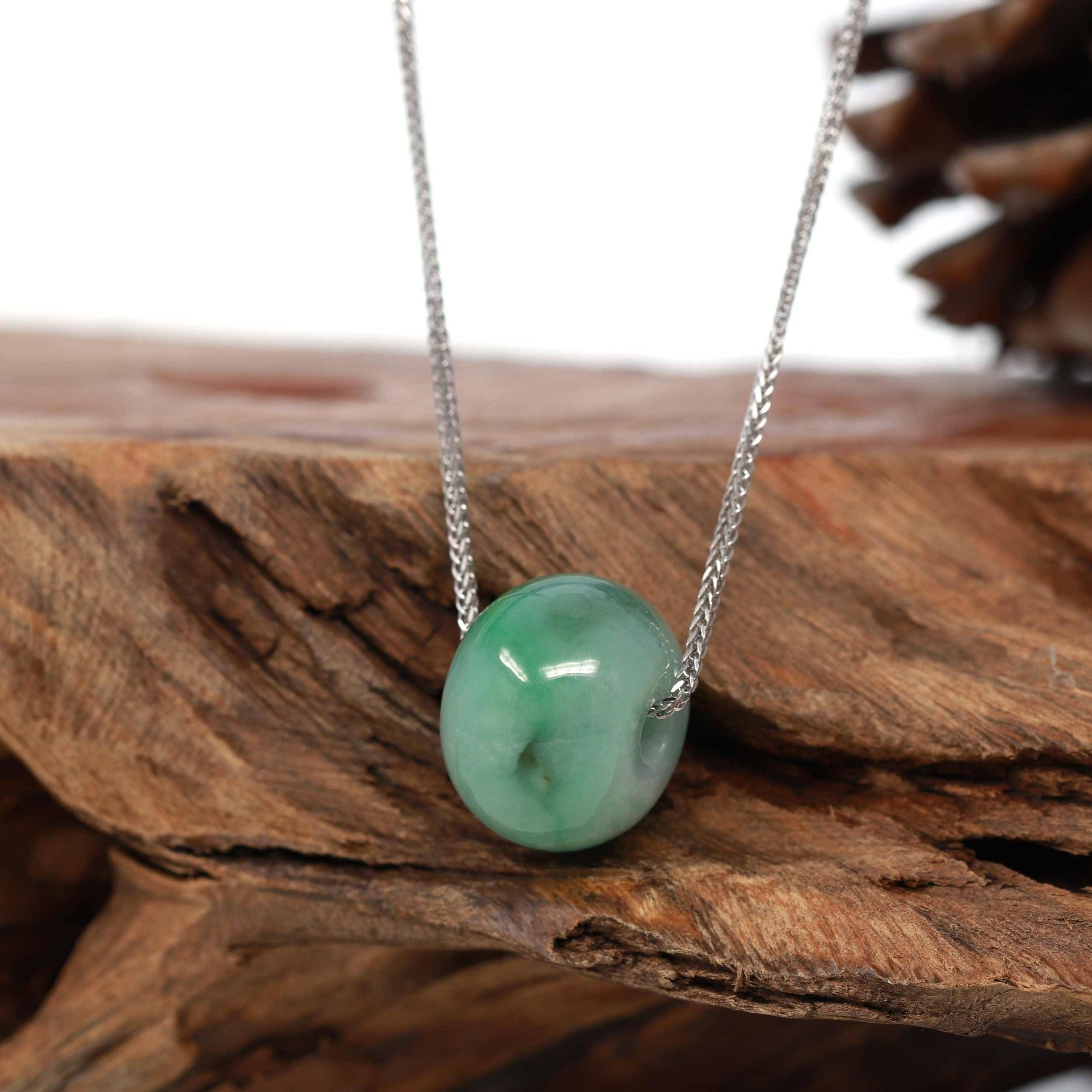 Baikalla Jewelry Jade Pendant Necklace Baikalla™ "Good Luck Button" Necklace Real Deep Green Jade Lucky TongTong Pendant Necklace