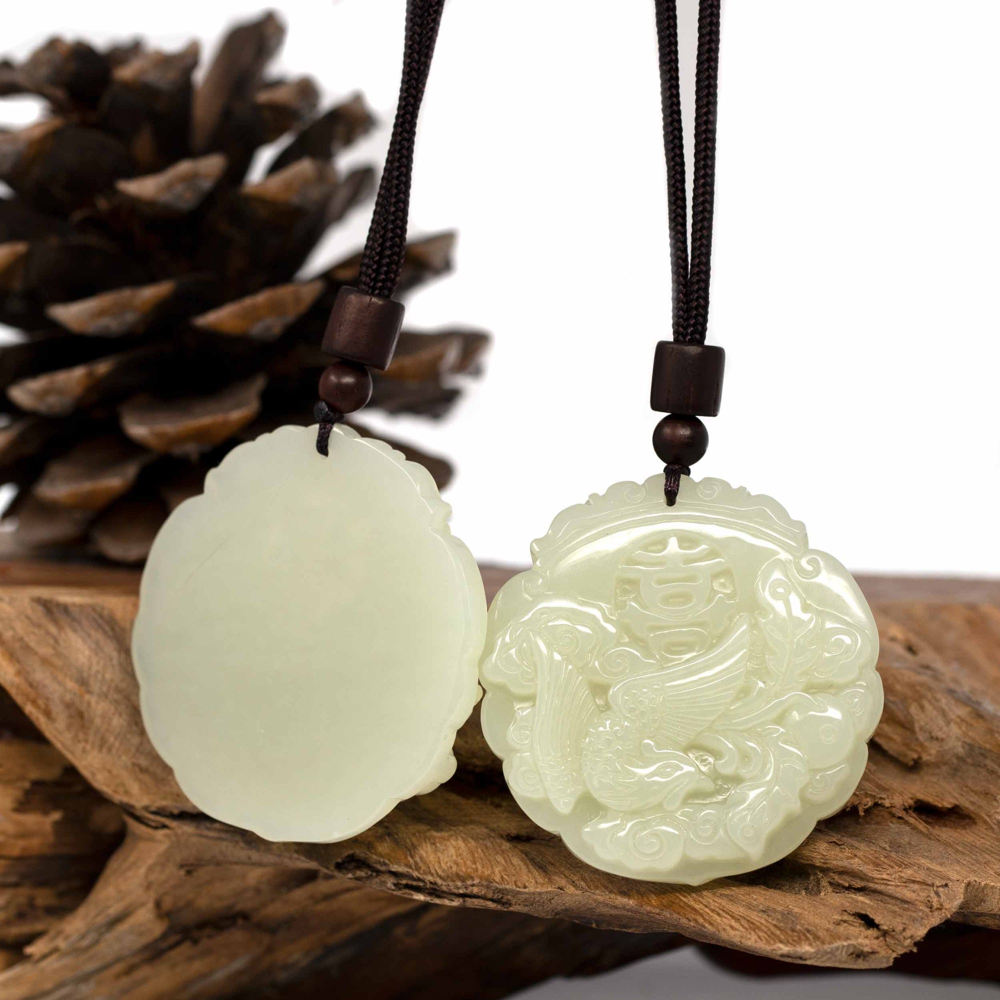 Baikalla Jewelry Jade Pendant Necklace Baikalla™ "Dragon & Phoenix" Genuine HeTian White Nephrite Jade Pendant Necklace