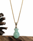 Baikalla Jewelry Jade Pendant Natural Green Jadeite Jade "Magic Bottle Gourd" Hulu Necklace With 14k Yellow Gold Bail