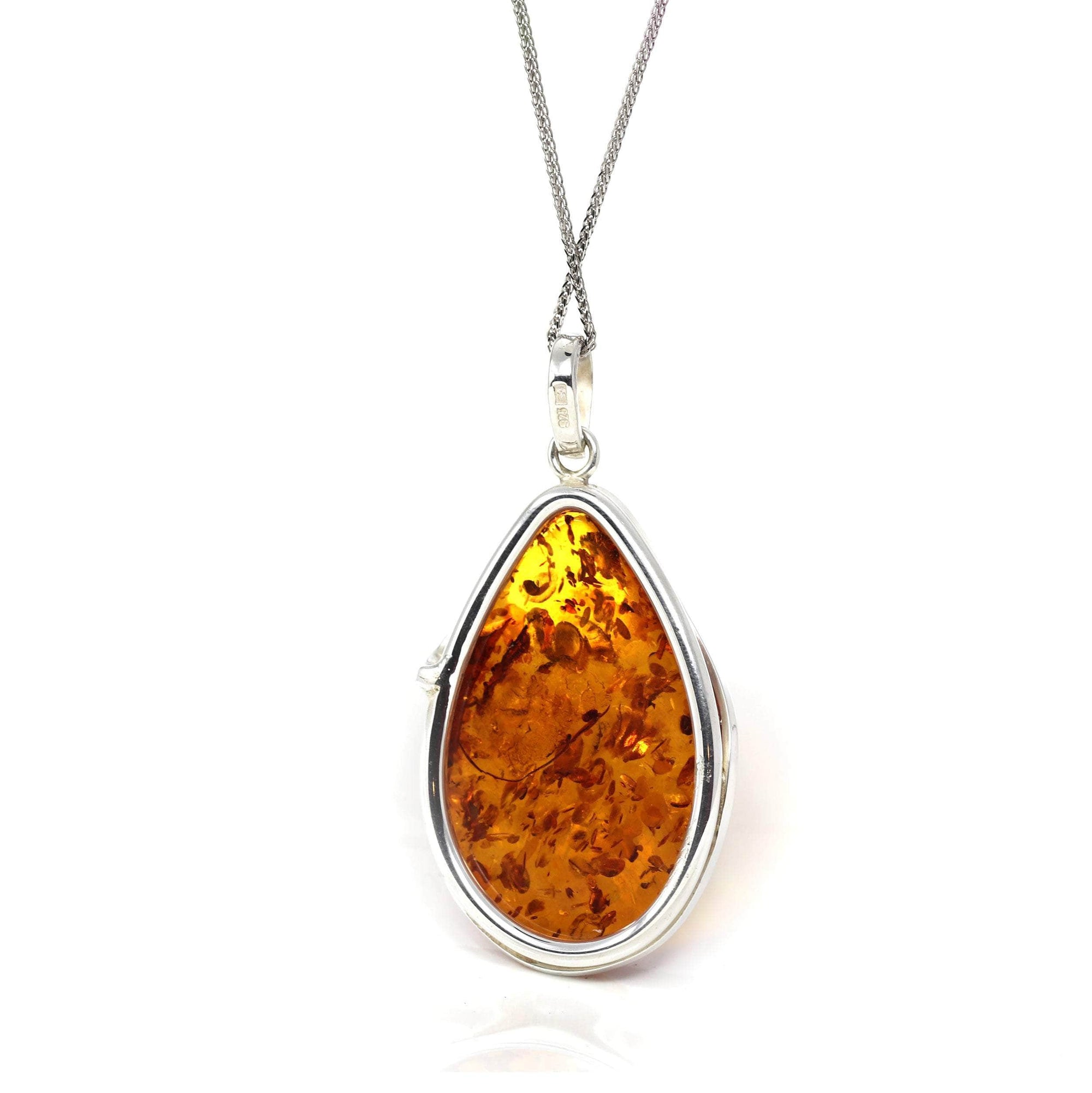 Baikalla Jewelry Gemstone Ring Baikalla™ Sterling Silver Elegant Amber Pear- Cabochon Cut Pendant