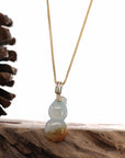 Baikalla Jewelry Jade Pendant 14K Yellow Gold Jadeite Jade Good Luck Hulu Bottle Gourd Necklace With Diamonds