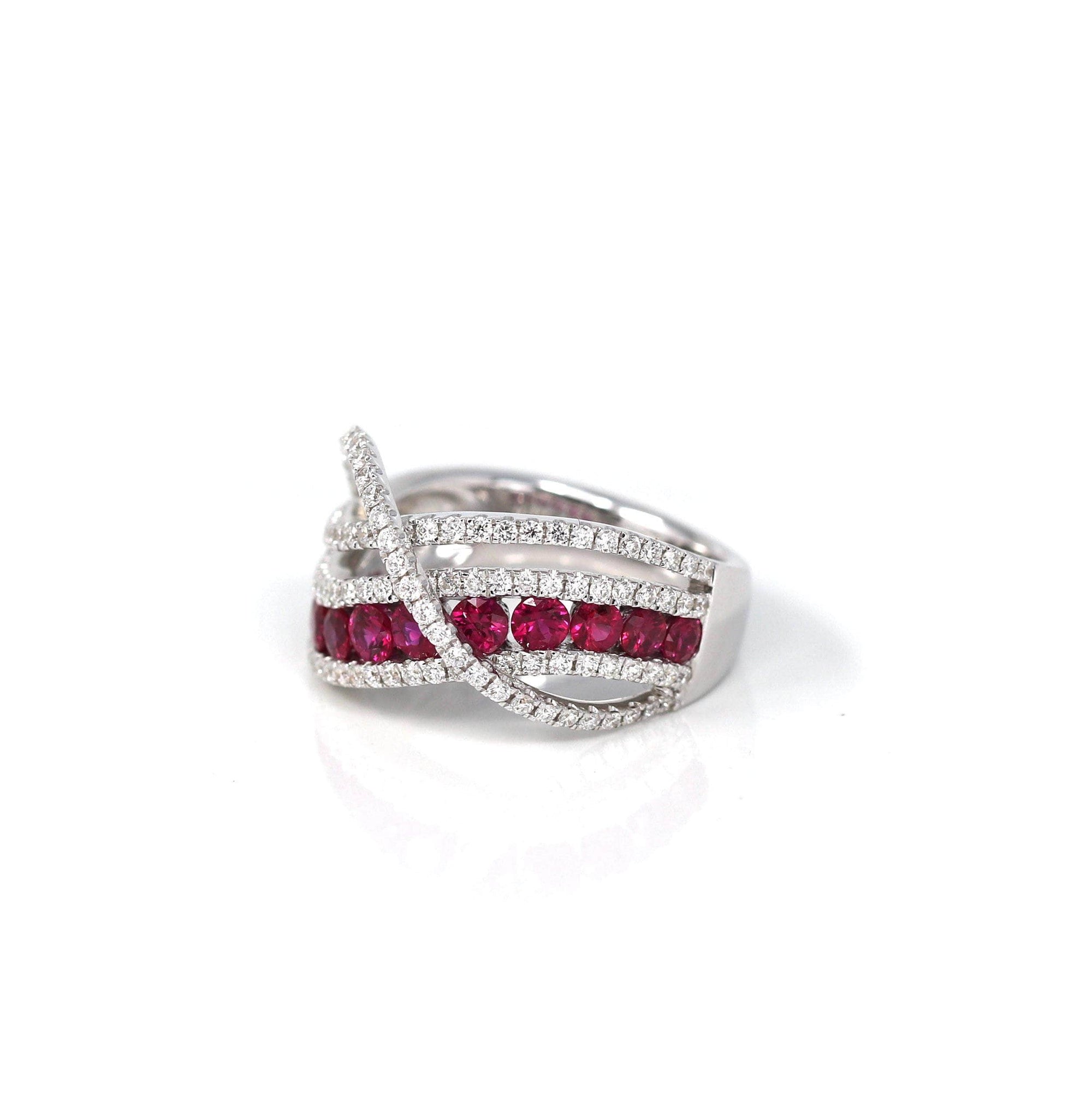 Baikalla Jewelry Gold Sapphire Ring 18k White Gold Natural Ruby Channel Set Fancy Ring with Diamonds