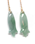 Baikalla Jewelry Gold Jade Earrings 18K Rose Gold "Magnolia Flower" Green Jadeite Jade Dangle Stud Earrings