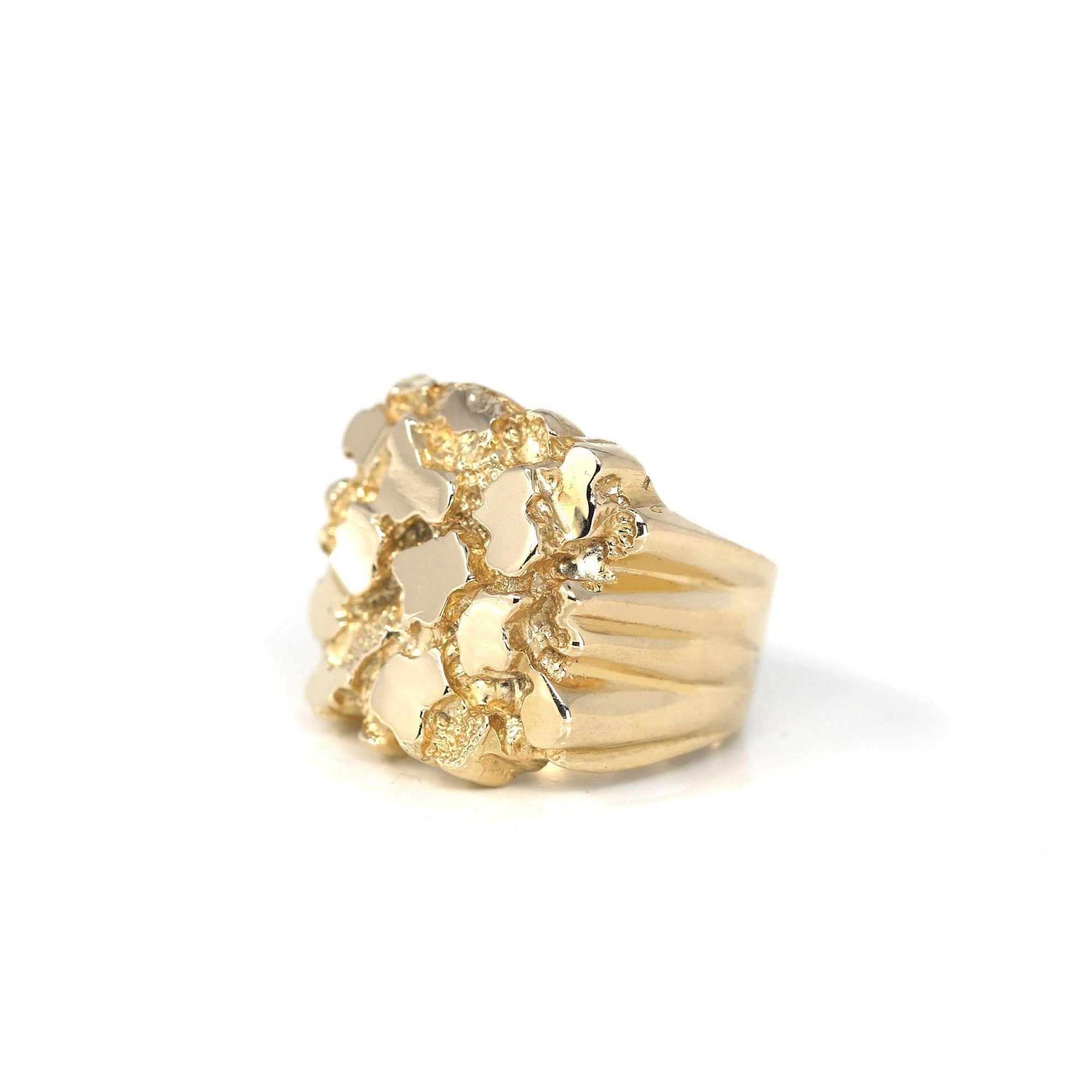 Baikalla Jewelry Gold Diamond Men's Ring 14k Solid Yellow Gold Nugget Men's Big Band Ring