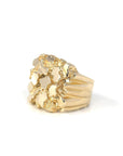 Baikalla Jewelry Gold Diamond Men's Ring 14k Solid Yellow Gold Nugget Men's Big Band Ring