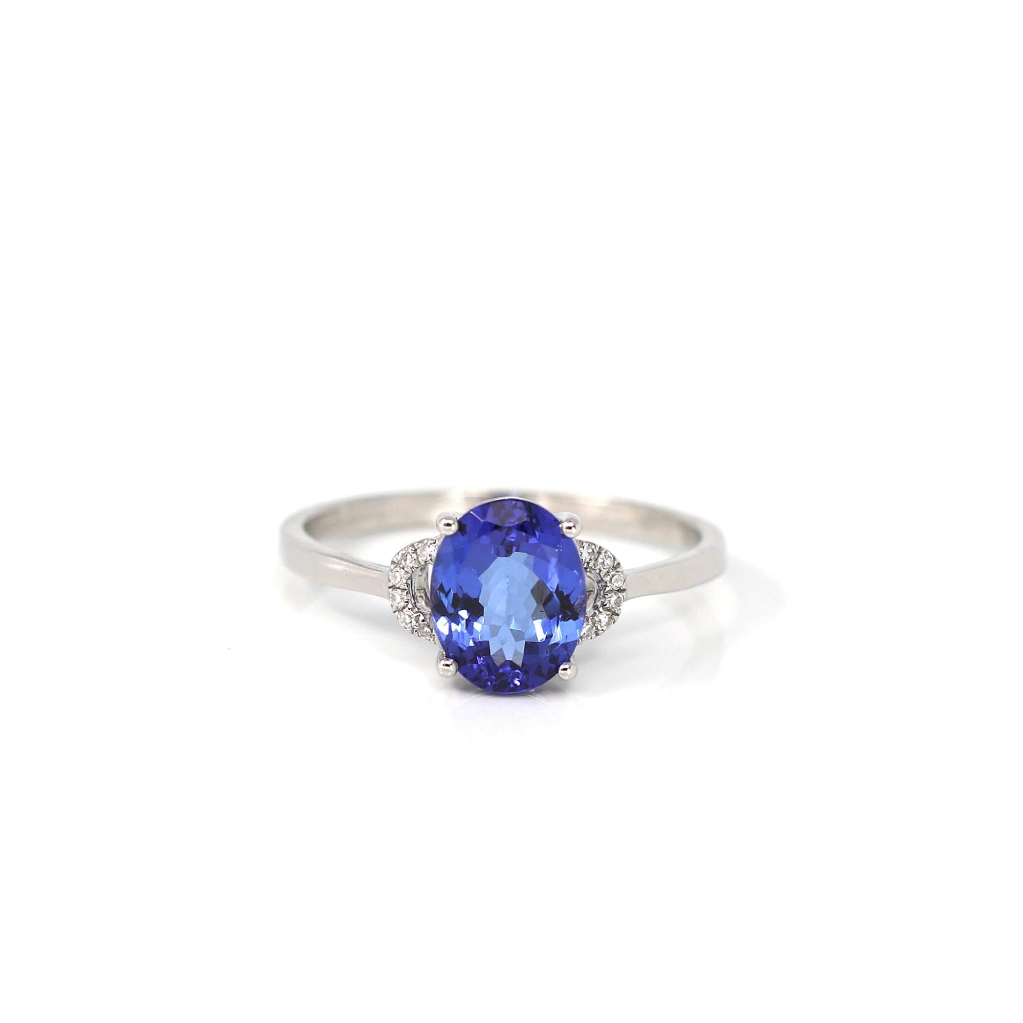 Baikalla Jewelry 18k Gold Tanzanite Ring 18k White Gold Natural Tanzanite Diamond Anniversary Ring