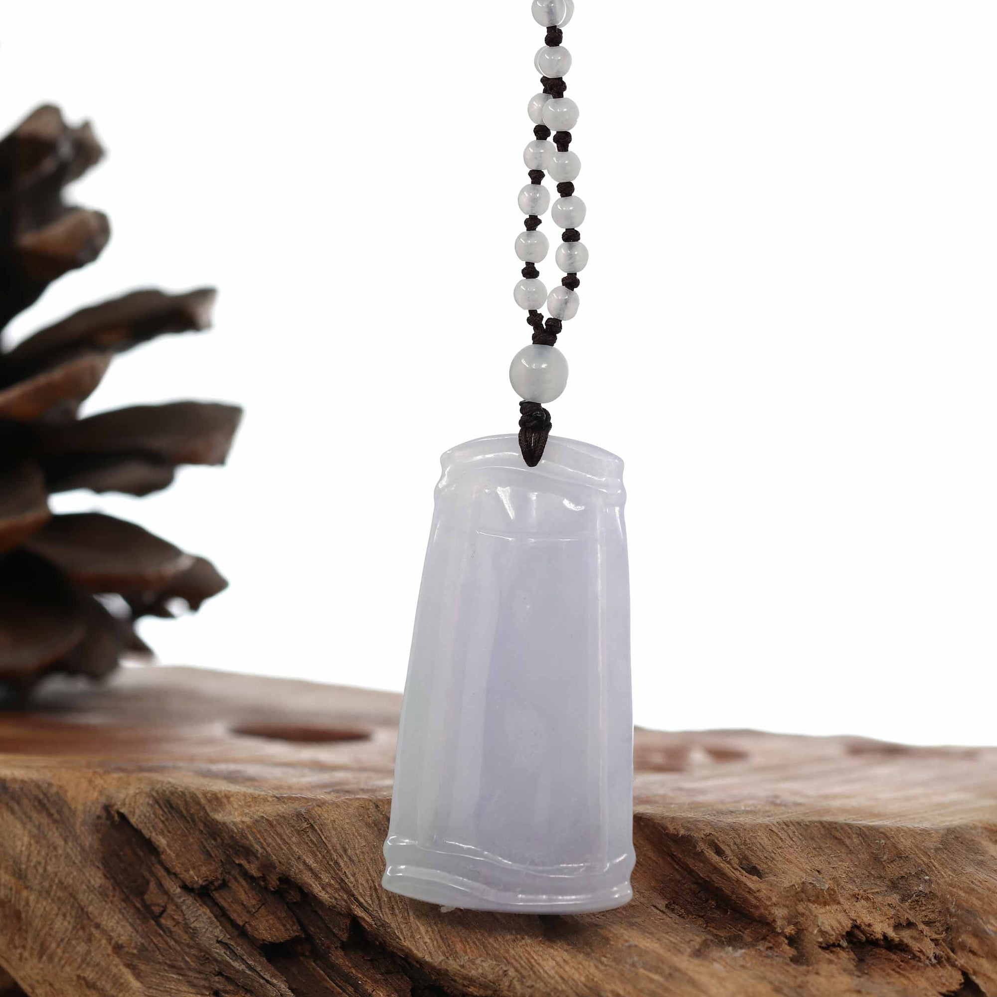 Baikalla Jewelry Jade Pendant Necklace Genuine Light Lavender Jadeite Jade "Good Luck Bamboo" Pendant Necklace With Real Jadeite Bead Necklace