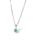 Baikalla Jewelry Gemstone Pendant Necklace Baikalla™ 14k White Gold Emerald Round 4 Prong Set Necklace With Diamond Halo