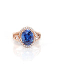 Baikalla Jewelry Gold Sapphire Ring 7.75 18k Rose Gold Lab-Created Blue Sapphire Ring With CZ