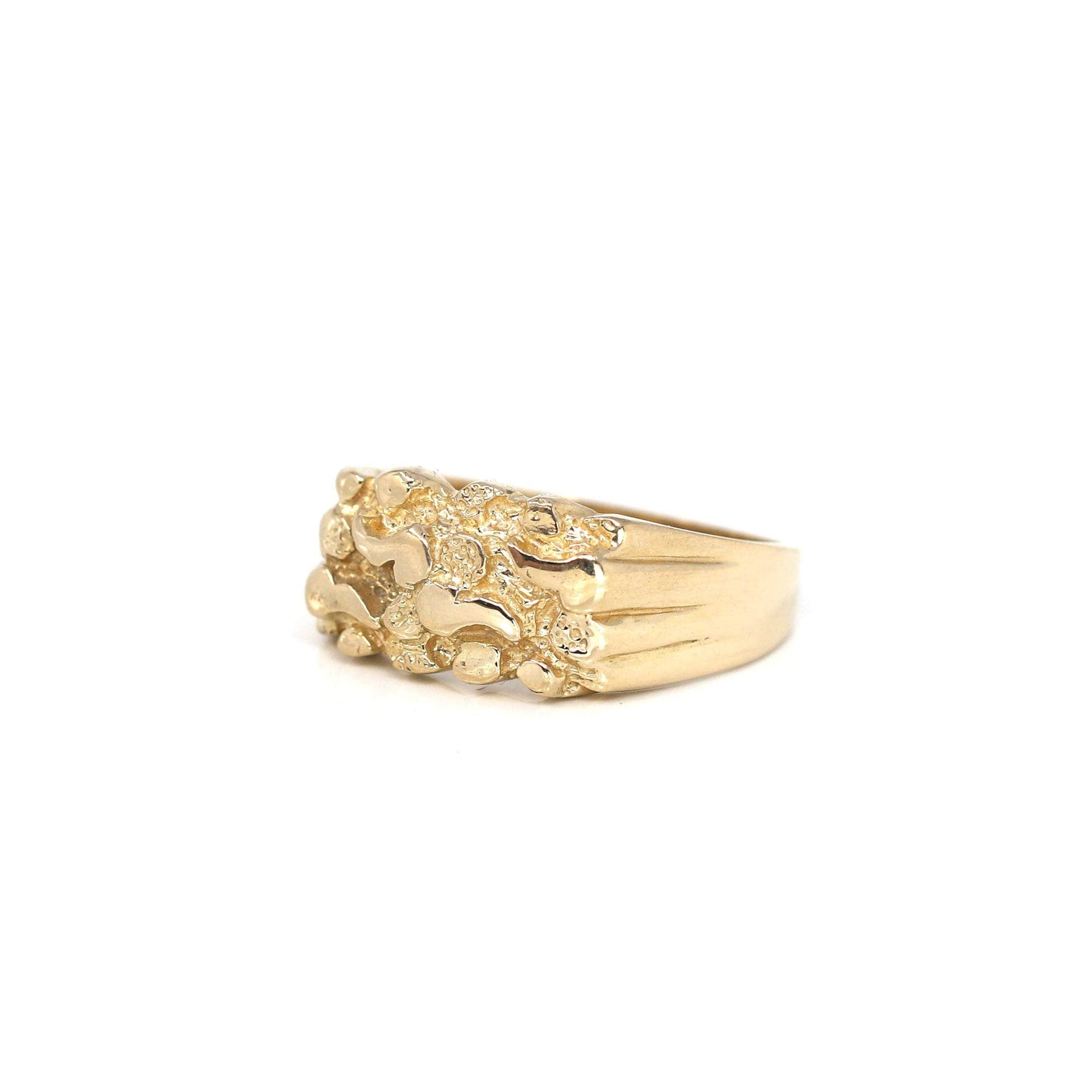 Baikalla Jewelry Gold Diamond Men&#39;s Ring 14k Solid Yellow Gold Nugget Men&#39;s Band Ring