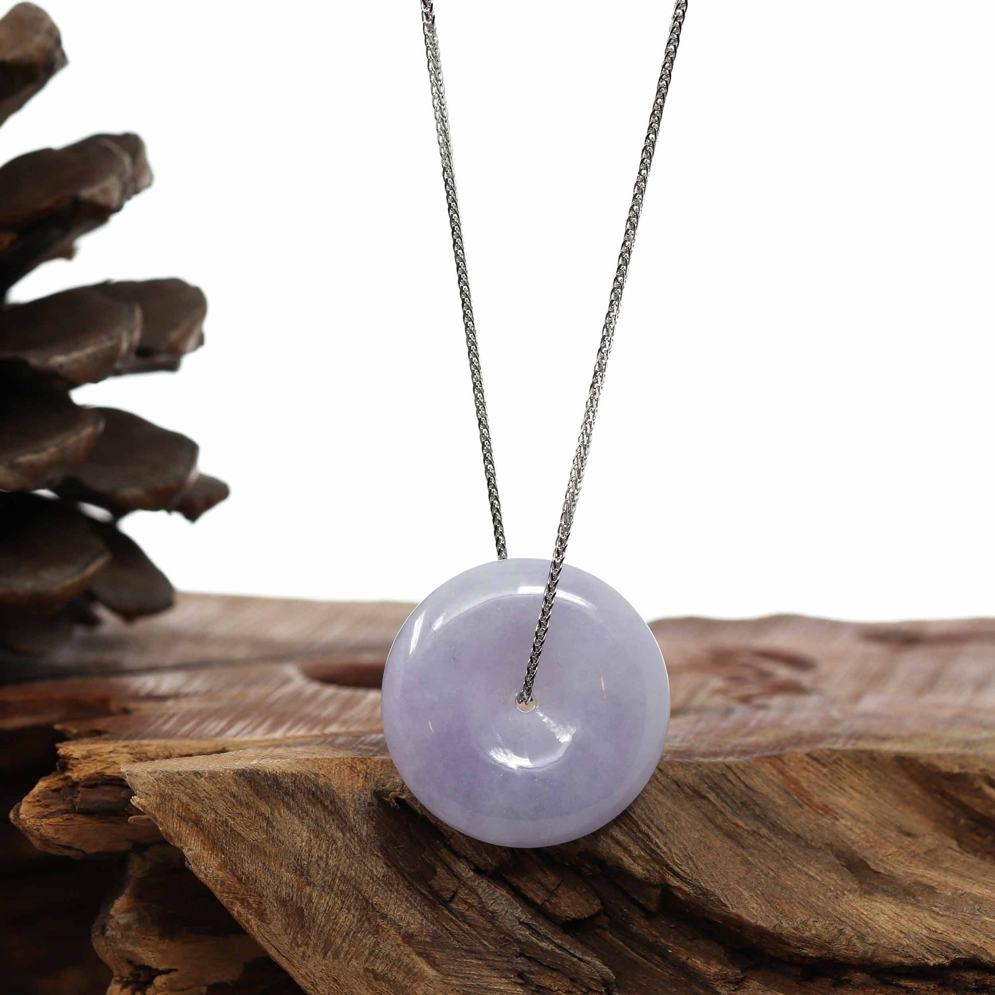 Baikalla Jewelry Jade Pendant Necklace "Good Luck Button" Necklace Lavender Jadeite Jade Lucky Ping An Kou Necklace