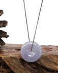 Baikalla Jewelry Jade Pendant Necklace "Good Luck Button" Necklace Lavender Jadeite Jade Lucky Ping An Kou Necklace