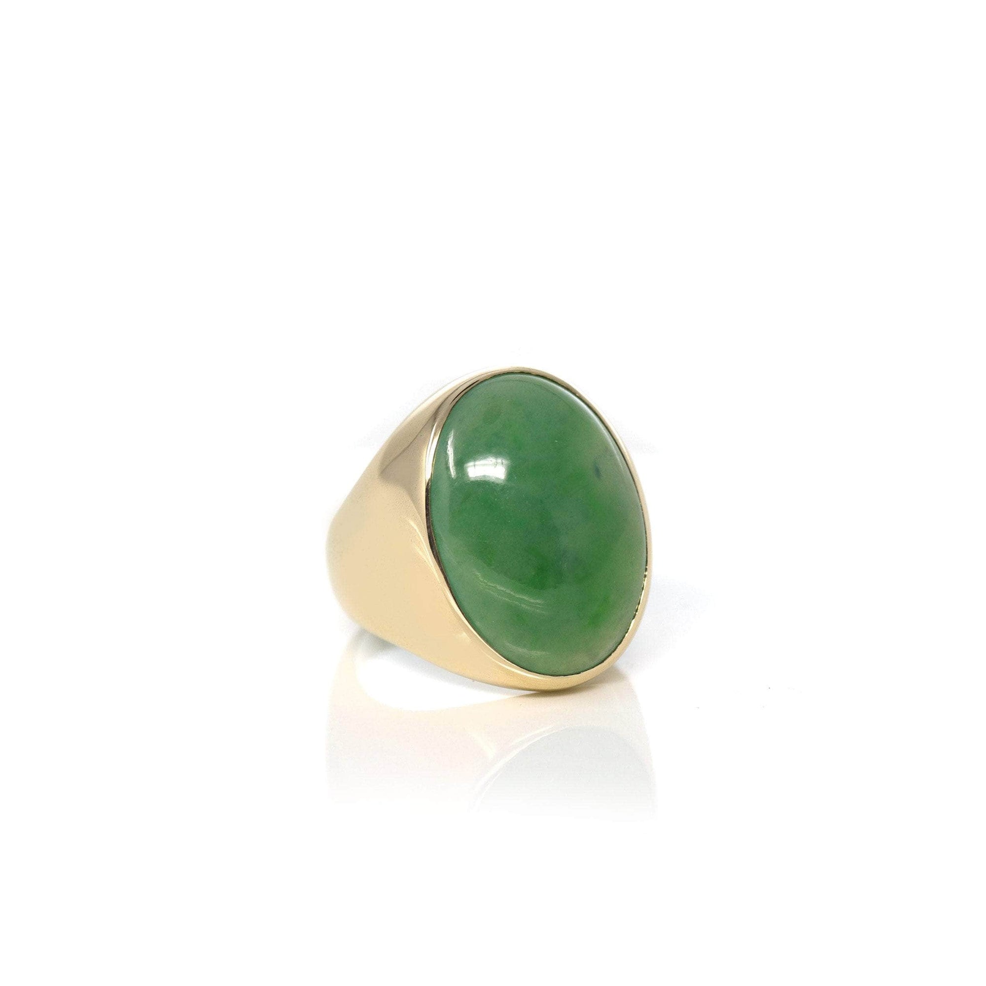 Baikalla Jewelry Gold Jadeite Jade Ring 8.5 Baikalla &quot;Classic Oval Signet&quot; 14k Genuine Forest Green Old mine Jadeite Jade Men&#39;s Ring