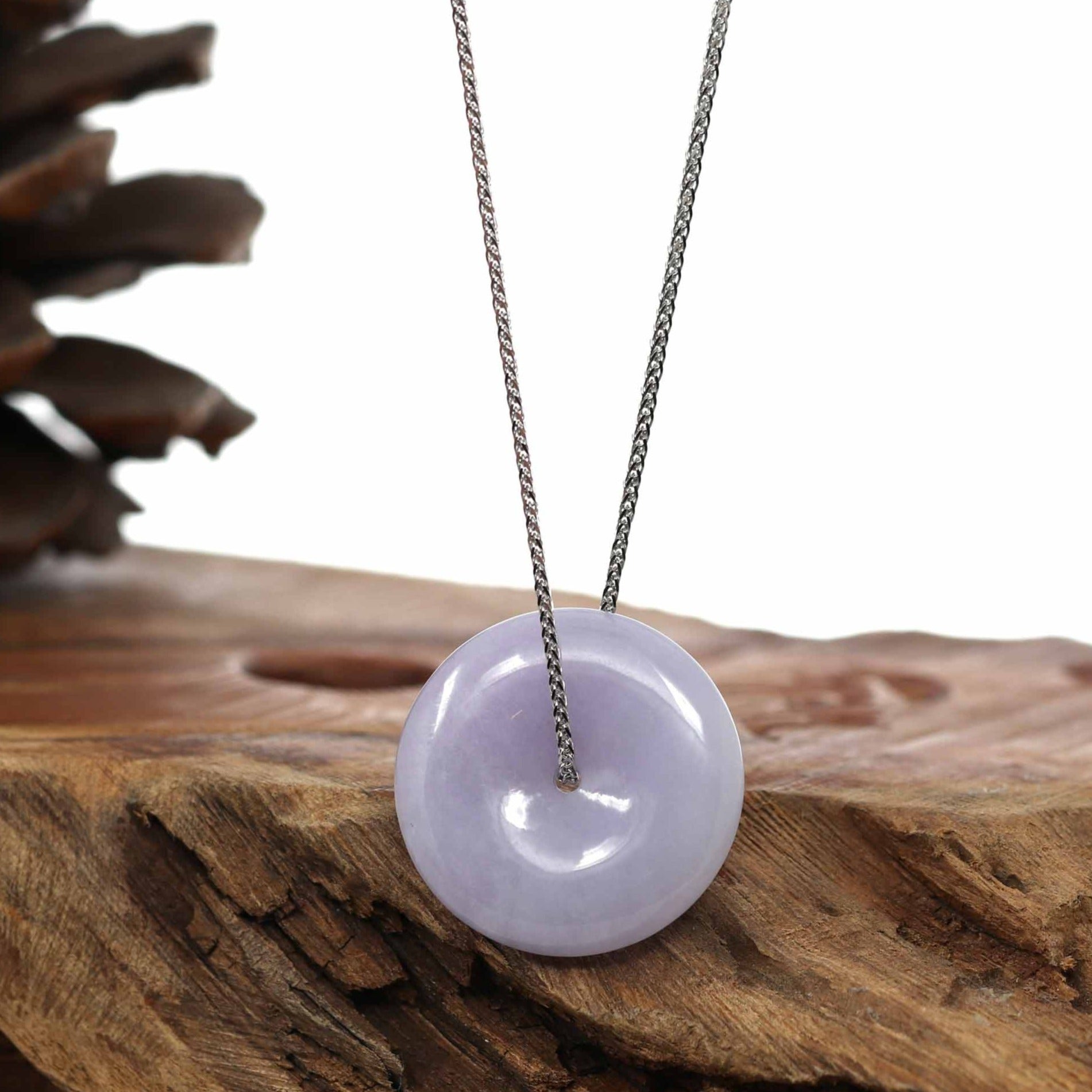 Baikalla Jewelry Jade Pendant Necklace "Good Luck Button" Necklace Lavender Jadeite Jade Lucky Ping An Kou Necklace