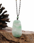 Baikalla Jewelry Jade Pendant Necklace Genuine Green Jadeite Jade "Good Luck HuLu with Dragon" Pendant Necklace With Real Jadeite Bead Necklace