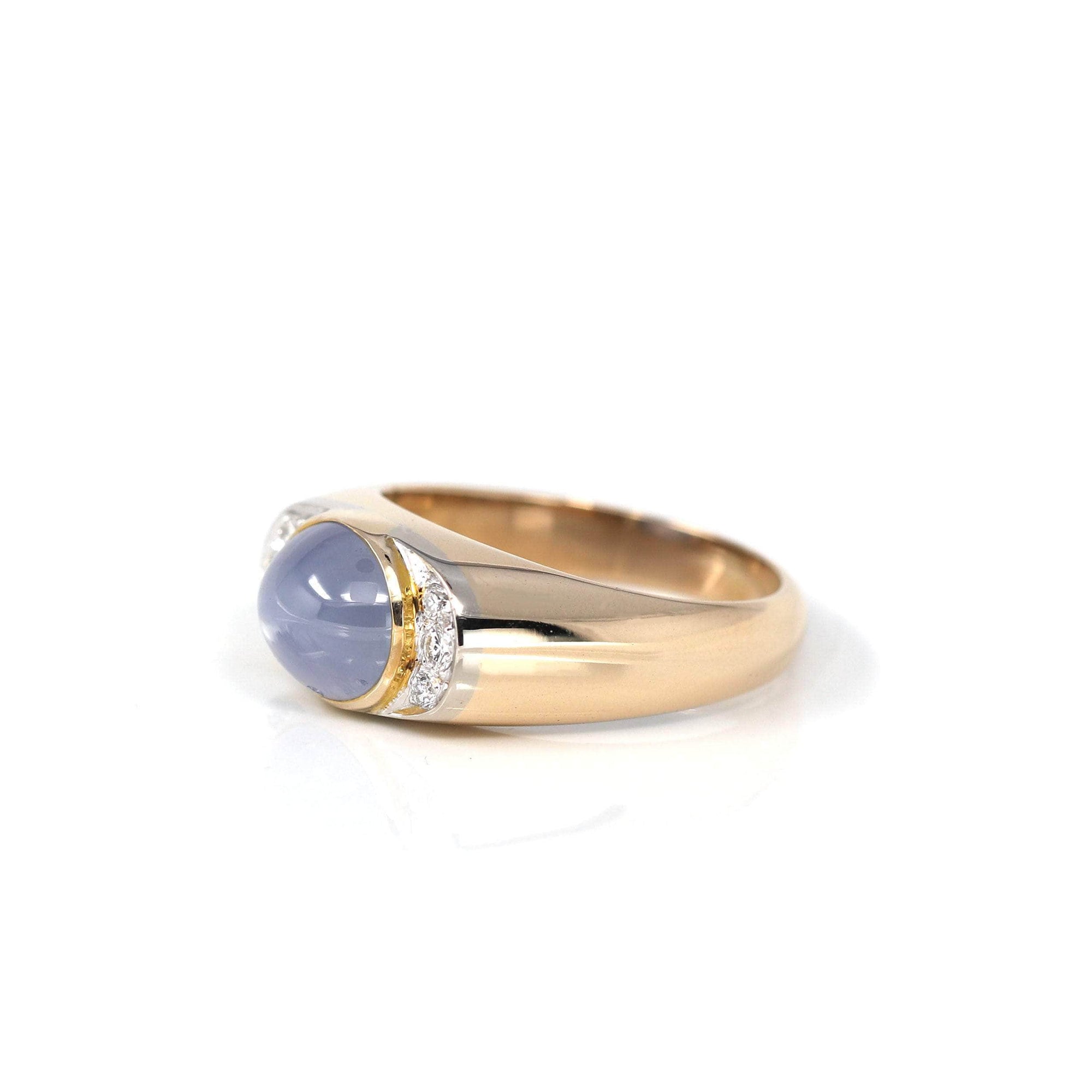 Baikalla Jewelry Gold Sapphire Ring 14k Yellow Gold Natural Blue Sapphire Men&#39;s Ring with Diamonds