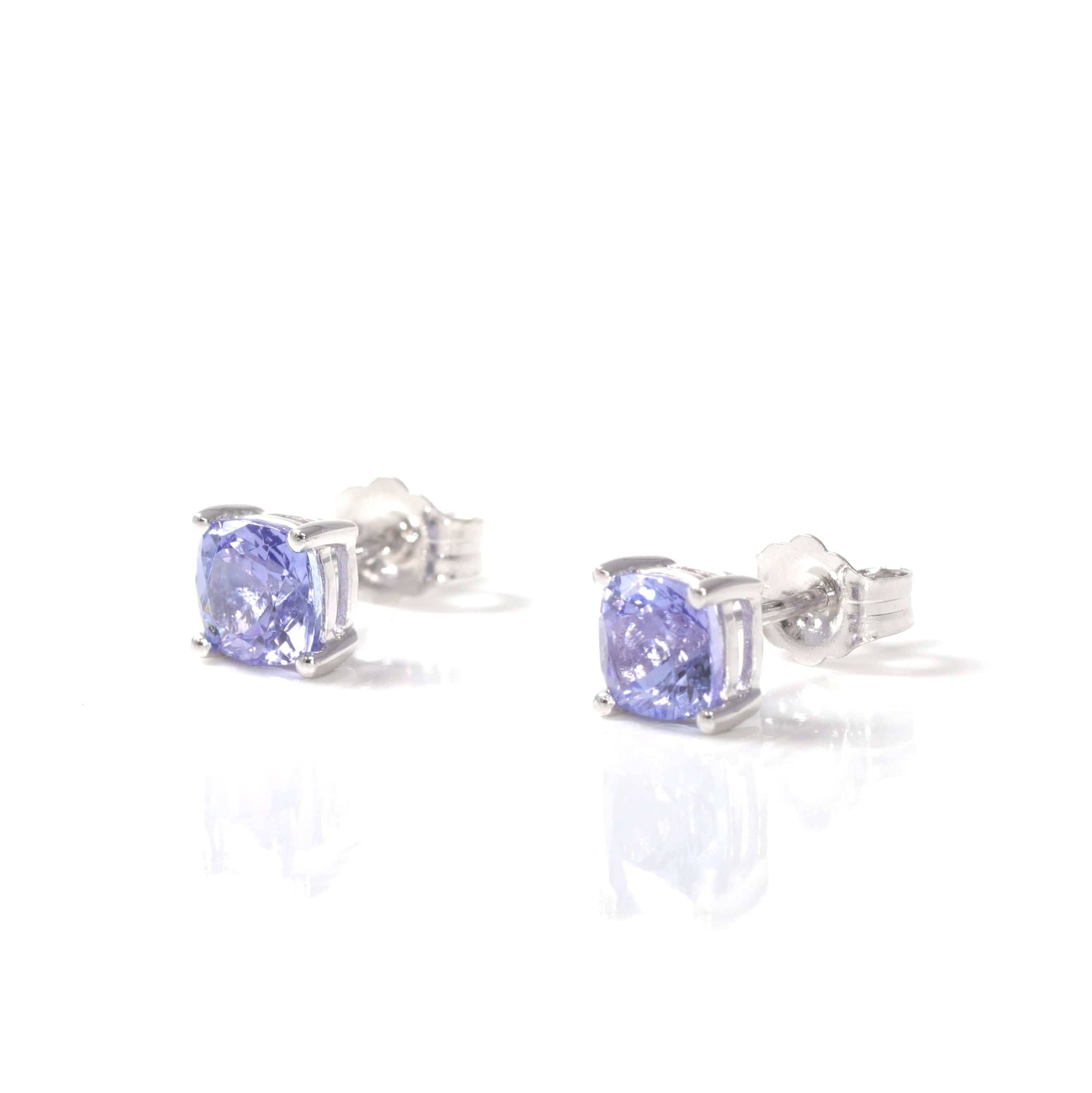 Baikalla Jewelry Gold Gemstone Earrings Purple Tanzanite Baikalla™ 14k White Gold Natural Tanzanite 4 Prong Set Earrings