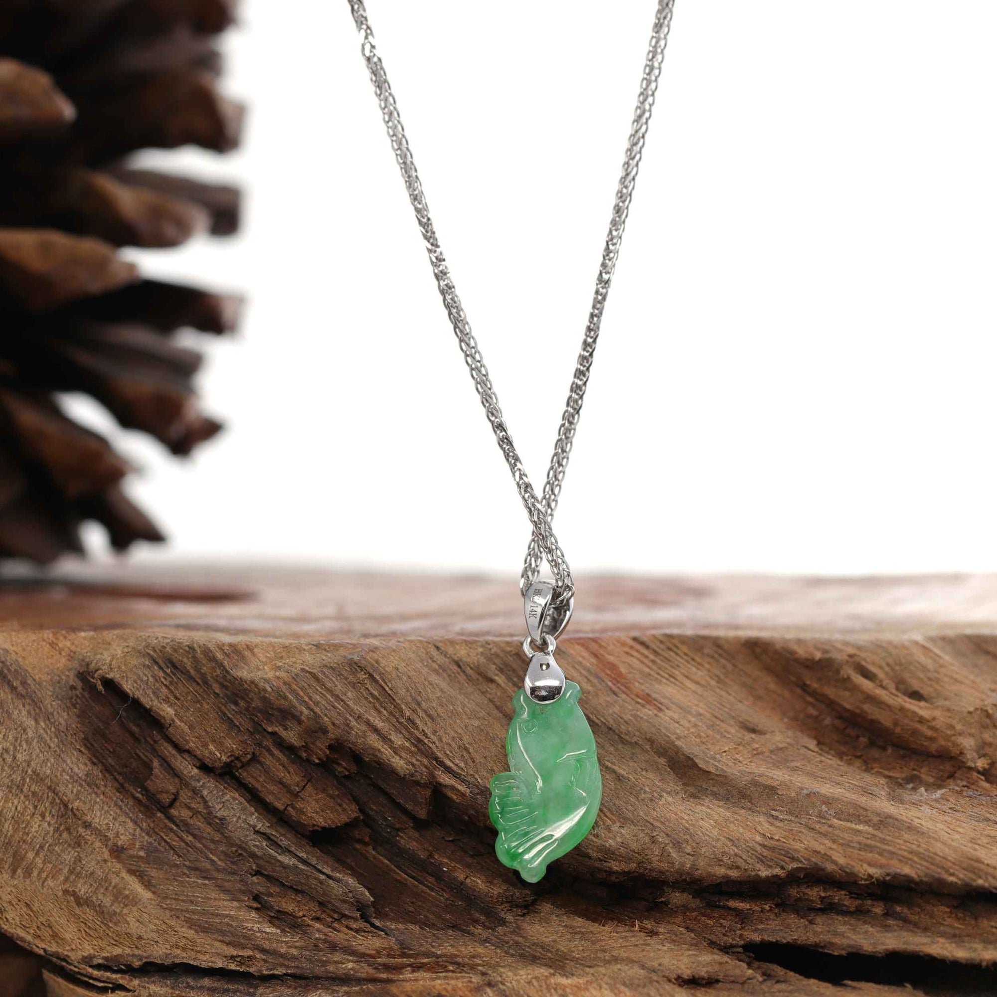 Baikalla Jewelry Jade Pendant Necklace Baikalla &quot;Prosperity Every Year (年年有鱼)&quot; Lucky Fish Carving Pendant Necklace Natural Jadeite Jade