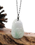 Baikalla Jewelry Jade Carving Necklace Genuine Green & Light Lavender "Buddha's Palm" Jadeite Jade Good Luck Pendant Necklace With Real Jadeite Bead Necklace