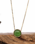 Baikalla Jewelry Gold Jade Pendant 14K Gold Genuine Very High-quality Green Apple Green Jade Circle Pendant Necklace