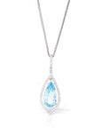 Baikalla Jewelry Gemstone Pendant Necklace Pendant Only 14k White Gold Natural Swiss Blue Topaz Tear Drop Necklace With Diamonds