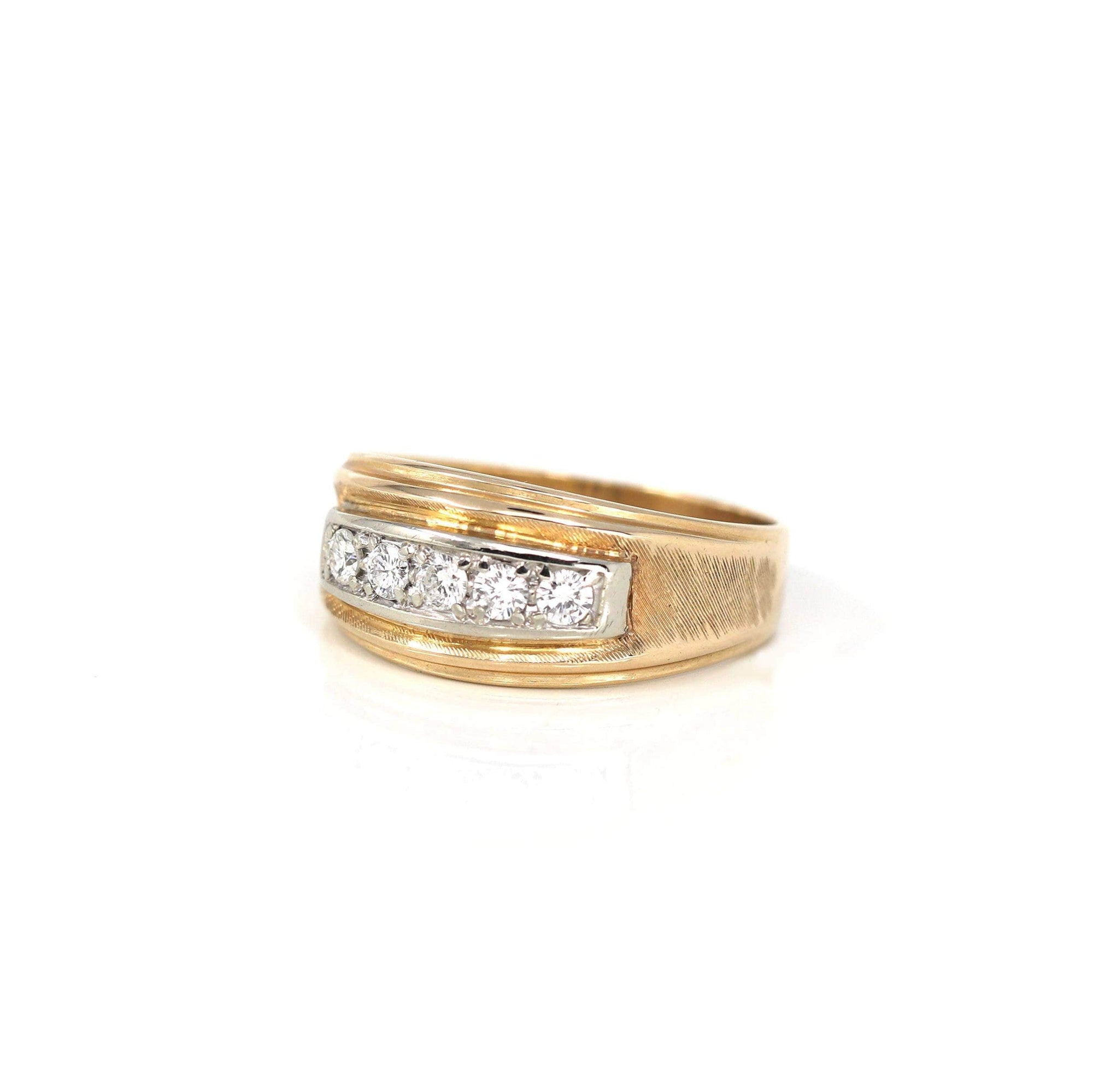 Baikalla Jewelry Gold Diamond Men&#39;s Ring 14k Yellow Gold Diamond Men&#39;s Wedding Band Ring