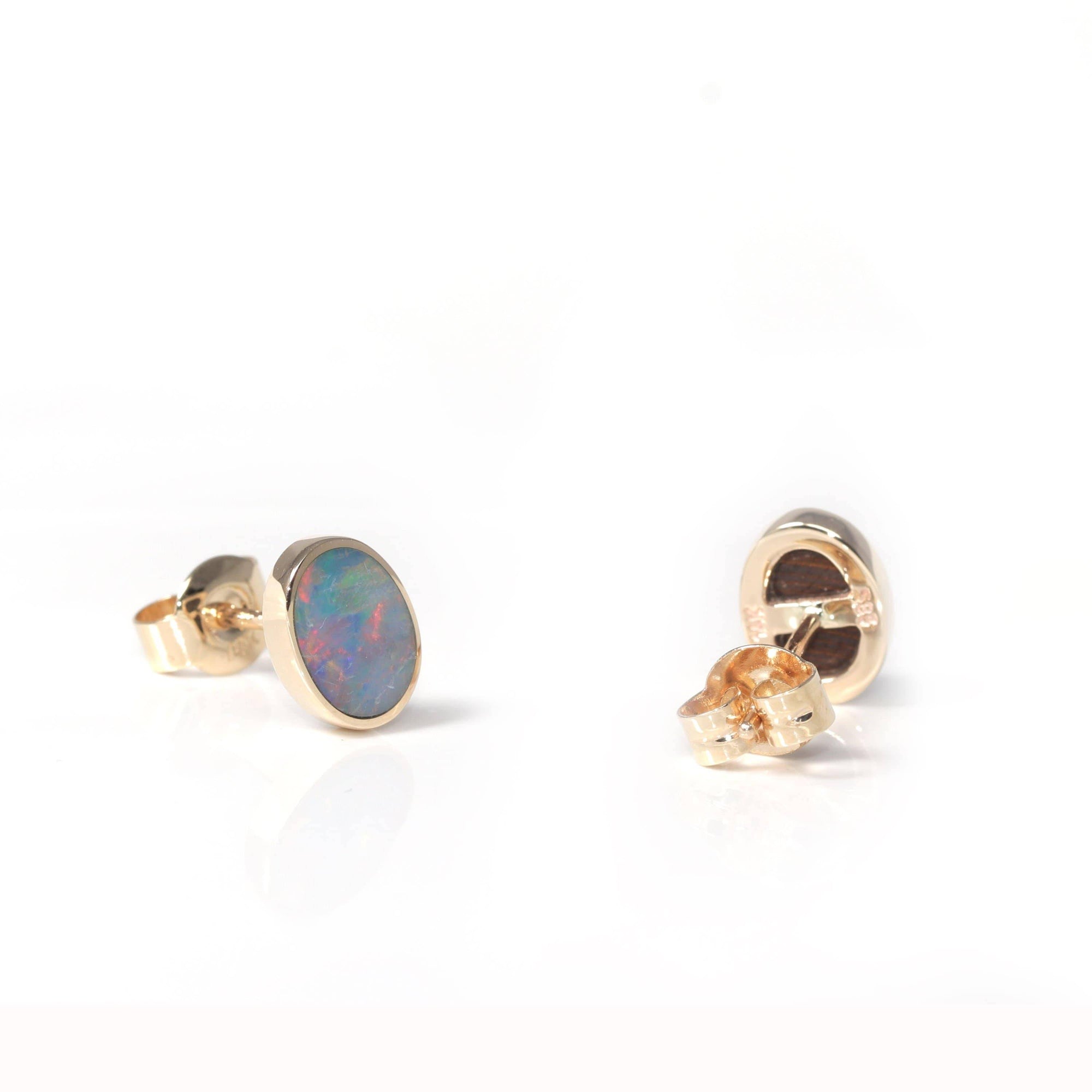 Baikalla Jewelry Gold Gemstone Earrings Baikalla™ 14k Yellow Gold Natural Oval Australian Blue Opal Bezel Set Earrings