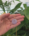 "Good Luck Button" Lavender & Green Jadeite Jade Lucky KouKou Pendant With 14K Yellow Gold Bail & Diamond In Center