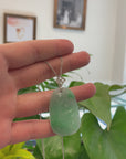 Genuine Burmese Green Jadeite Jade RuYi Pendant with 18k White Gold Diamond Bail