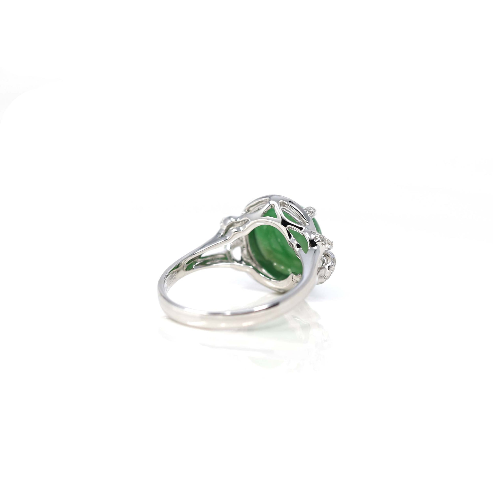 Baikalla Jewelry Jadeite Engagement Ring 18k White Gold Natural Imperial Green Oval Jadeite Jade Engagement Ring With Diamonds