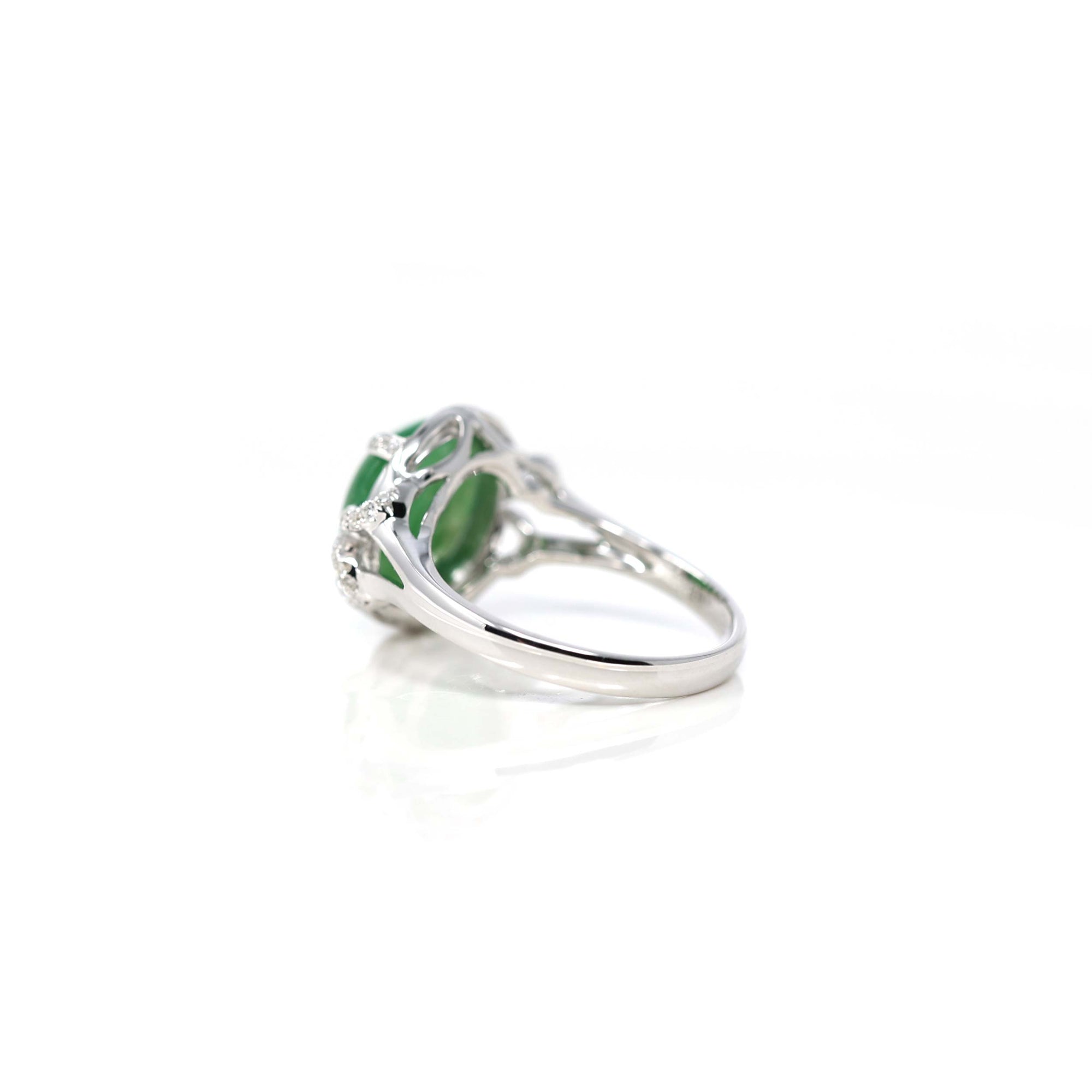 Baikalla Jewelry Jadeite Engagement Ring 18k White Gold Natural Imperial Green Oval Jadeite Jade Engagement Ring With Diamonds