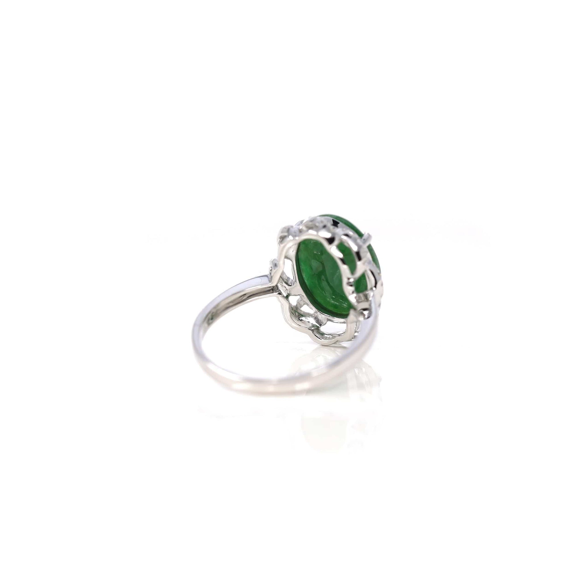 Baikalla Jewelry Jadeite Engagement Ring 18k White Gold Natural Imperial Green Oval Jadeite Jade Engagement Ring With Diamonds